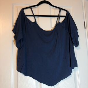 Dark Blue Soft & Sexy Cold Shoulder Top